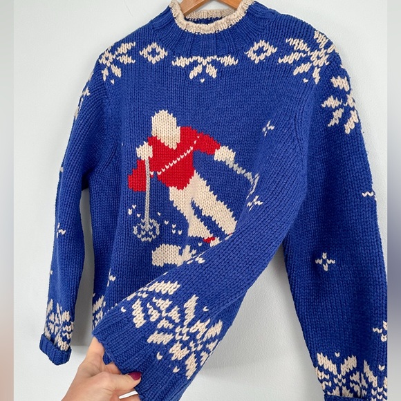 Lands’ End Ski Alpine Blue Lambswool Novelty Cozy Heavy Knit Sweater size large - Picture 3 of 9